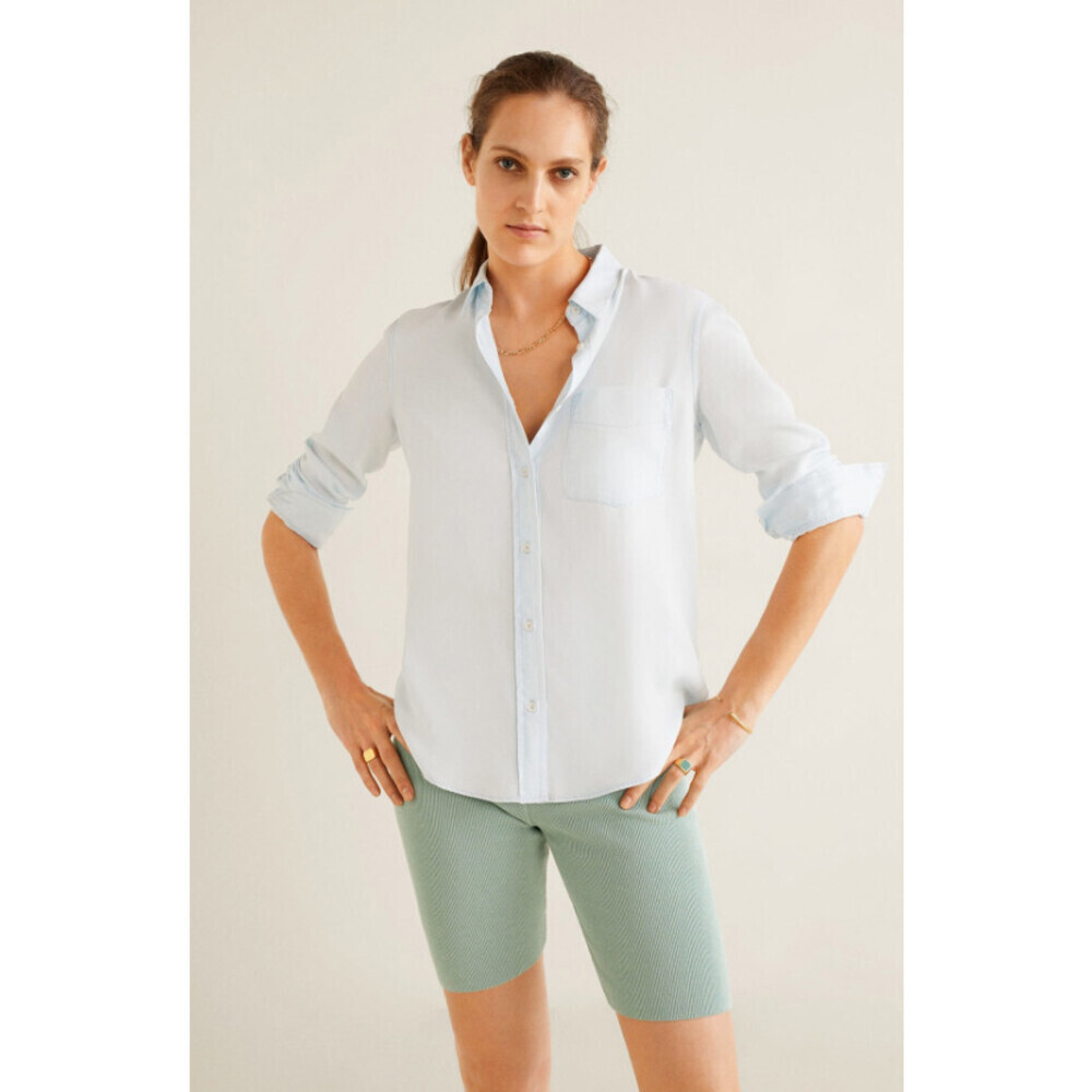 Mango LTD Edition Classic Long Sleeve Chest Pocket Soft Shirt Blue Size 2 US/XS